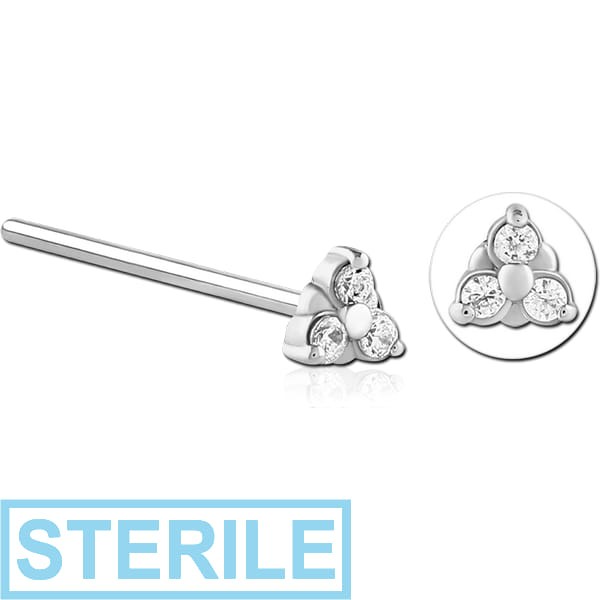 STERILE SURGICAL STEEL STRAIGHT JEWELLED NOSE STUD