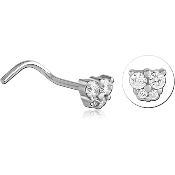 STERILE SURGICAL STEEL CURVED JEWELLED NOSE STUD