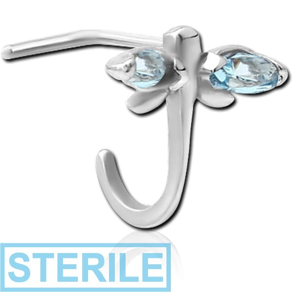 STERILE SURGICAL STEEL 90 DEGREE JEWELLED WRAP AROUND NOSE STUD - BUTTERFLY