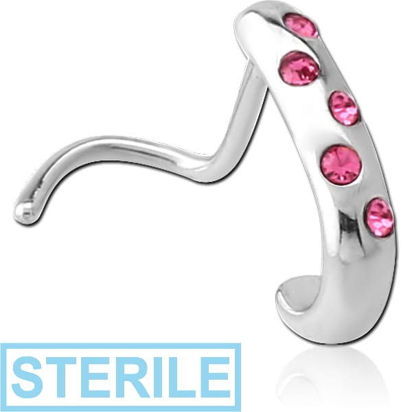 STERILE SURGICAL STEEL CURVED JEWELLED WRAP AROUND NOSE STUD - DOTTED