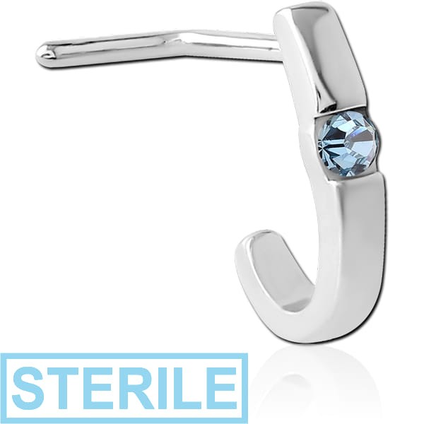 STERILE SURGICAL STEEL 90 DEGREE JEWELLED WRAP AROUND NOSE STUD - THIN SQUARE