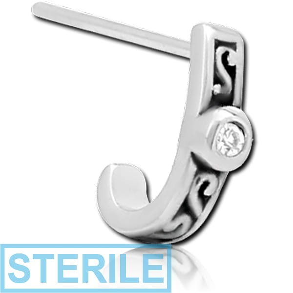 STERILE SURGICAL STEEL STRAIGHT JEWELLED WRAP AROUND NOSE STUD - FILIGREE