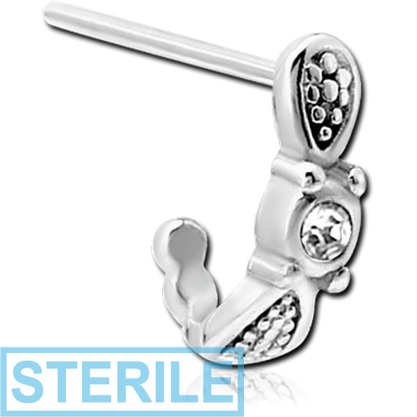 STERILE SURGICAL STEEL STRAIGHT JEWELLED WRAP AROUND NOSE STUD - DOTS AND GEM