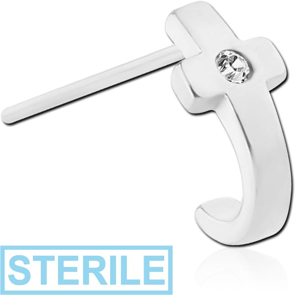 STERILE SURGICAL STEEL STRAIGHT JEWELLED WRAP AROUND NOSE STUD - CROSS