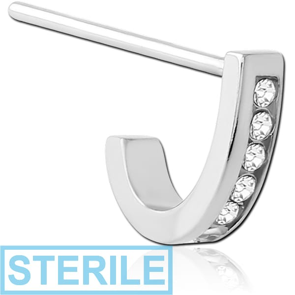 STERILE SURGICAL STEEL STRAIGHT JEWELLED WRAP AROUND NOSE STUD - CANAL