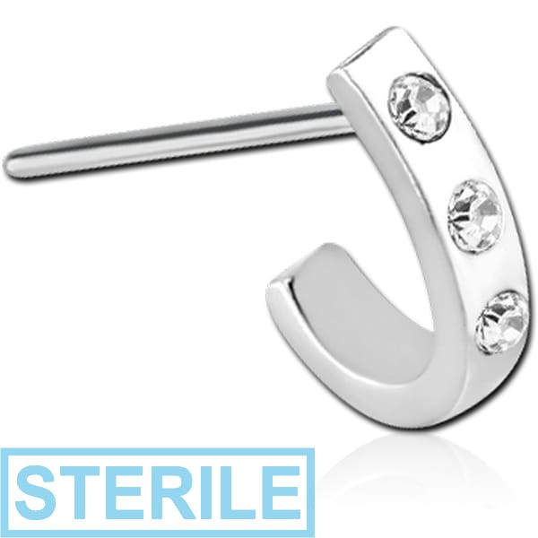 STERILE SURGICAL STEEL STRAIGHT JEWELLED WRAP AROUND NOSE STUD - FLAT TRIPLE GEM