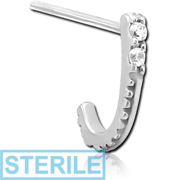 STERILE SURGICAL STEEL STRAIGHT JEWELLED WRAP AROUND NOSE STUD - DOUBLE GEM LINE