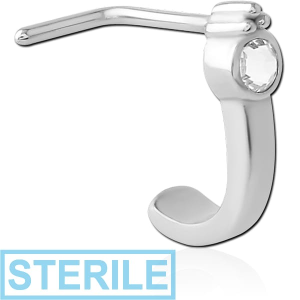 STERILE SURGICAL STEEL 90 DEGREE JEWELLED WRAP AROUND NOSE STUD - TRIPLE TOP