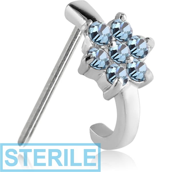 STERILE SURGICAL STEEL STRAIGHT JEWELLED WRAP AROUND NOSE STUD - 7 GEM FLOWER