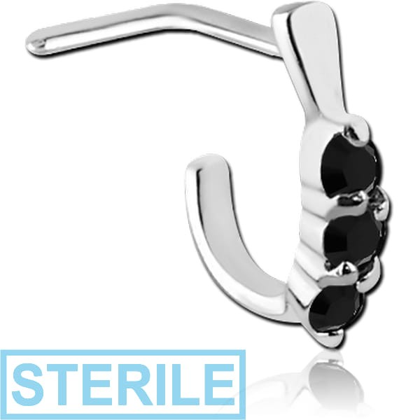 STERILE SURGICAL STEEL 90 DEGREE JEWELLED WRAP AROUND NOSE STUD - THREE GEMS ROUND