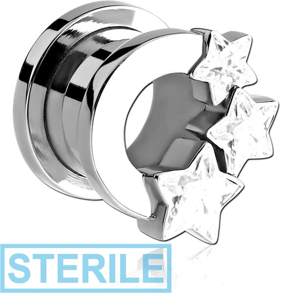 STERILE SURGICAL STEEL JEWELLED THREADED TUNNEL WITH STARS