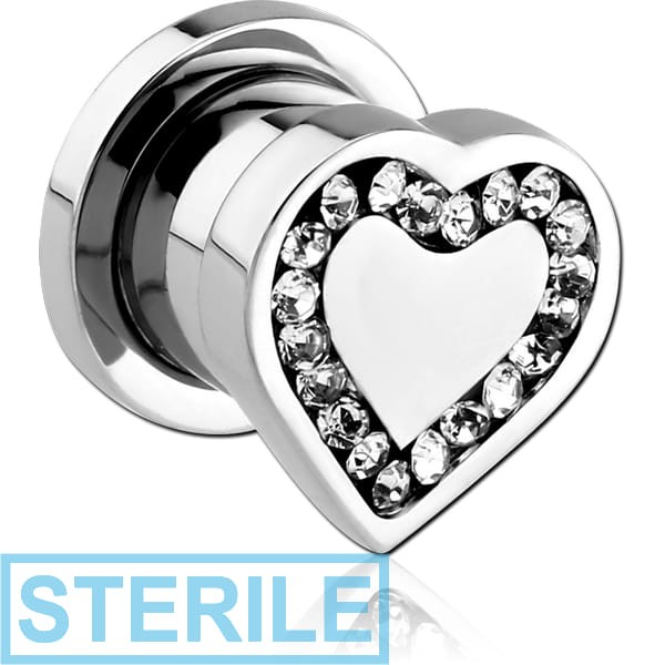 STERILE SURGICAL STEEL JEWELLED THREADED TUNNEL - HEART