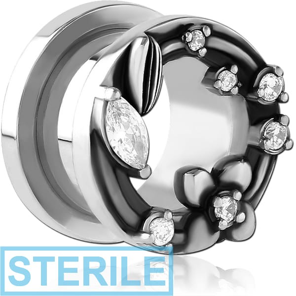 STERILE STAINLESS STEEL THREADED TUNNEL WITH SURGICAL STEEL JEWELLED TOP