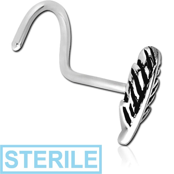STERILE SURGICAL STEEL LARGE CURVE NOSE STUD - LEAF