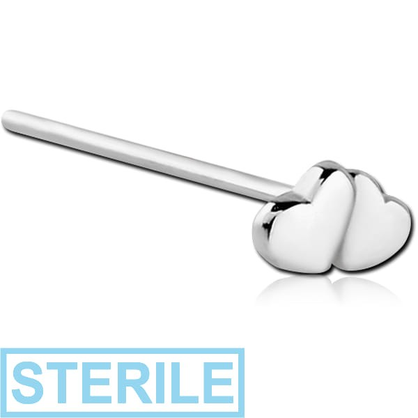 STERILE SURGICAL STEEL STRAIGHT NOSE STUD - HEART