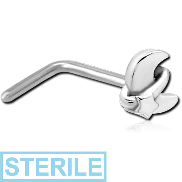 STERILE SURGICAL STEEL 90 DEGREE NOSE STUD - ANNULAR ECLIPSE AND STAR