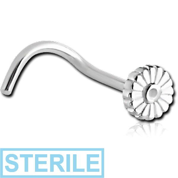STERILE SURGICAL STEEL CURVED NOSE STUD - FLOWER
