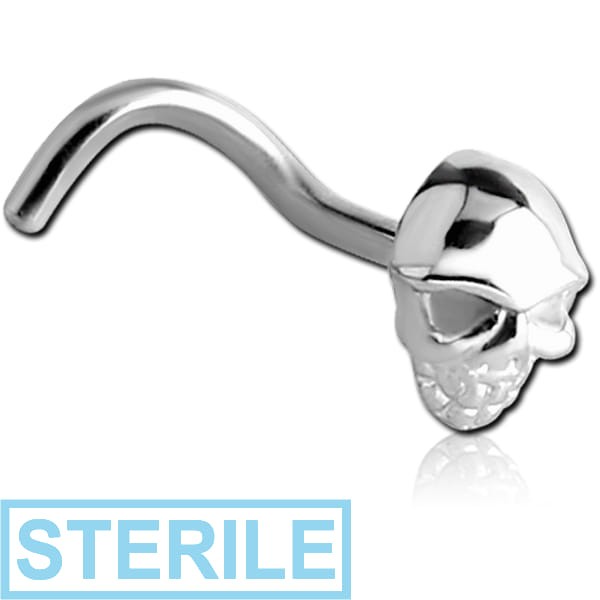 STERILE SURGICAL STEEL CURVED NOSE STUD - SKULL