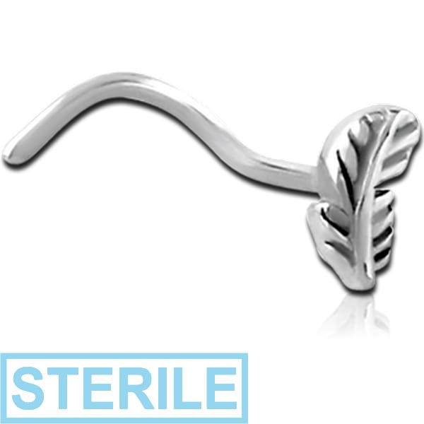 STERILE SURGICAL STEEL CURVED NOSE STUD - FEATHER