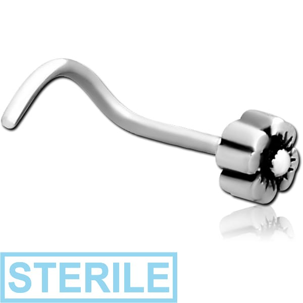 STERILE SURGICAL STEEL CURVED NOSE STUD - FLOWER