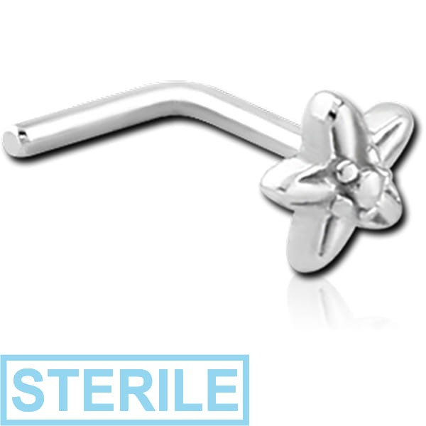 STERILE SURGICAL STEEL 90 DEGREE NOSE STUD - FLOWER
