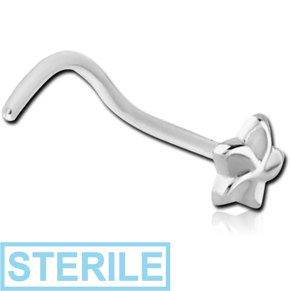 STERILE SURGICAL STEEL CURVED NOSE STUD - FLOWER