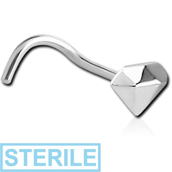 STERILE SURGICAL STEEL CURVED NOSE STUD - DIAMOND