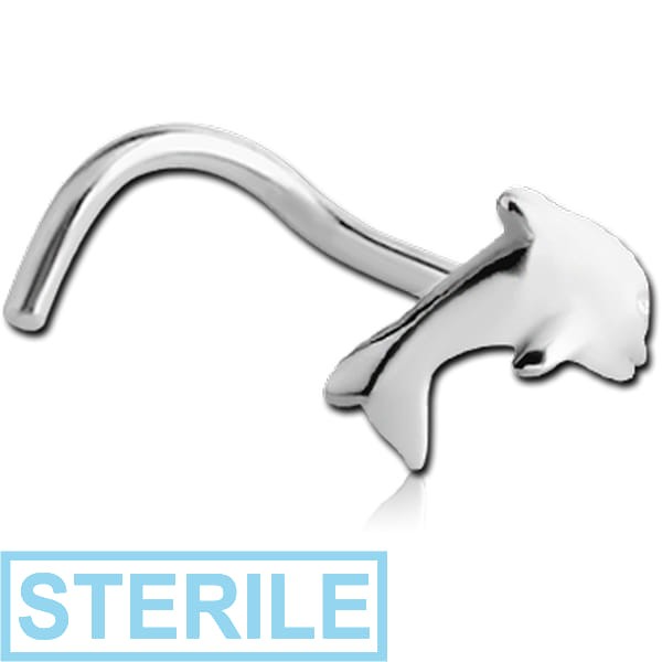 STERILE SURGICAL STEEL CURVED NOSE STUD - DOLPHIN
