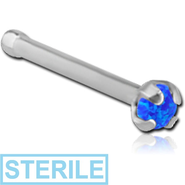 STERILE SURGICAL STEEL PRONG SET 1.5MM JEWELLED NOSE BONE WITH SYNTHETIC OPAL