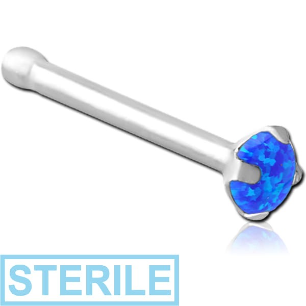 STERILE SURGICAL STEEL PRONG SET 2.5MM JEWELLED NOSE BONE WITH SYNTHETIC OPAL
