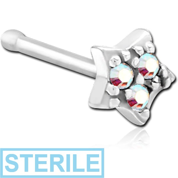 STERILE SURGICAL STEEL JEWELLED NOSE BONE - STAR