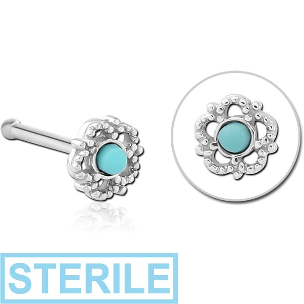 STERILE SURGICAL STEEL JEWELLED NOSE BONE - FLOWER