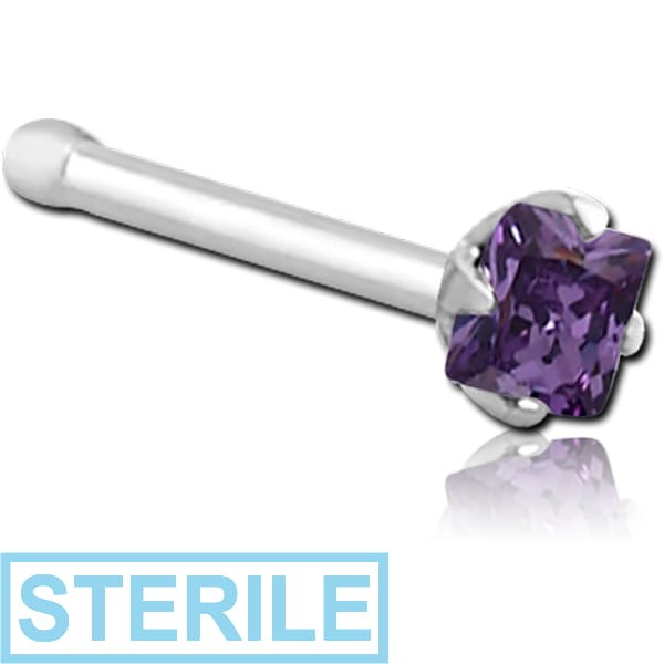 STERILE SURGICAL STEEL PRONG SET SQUARE JEWELLED NOSE BONE