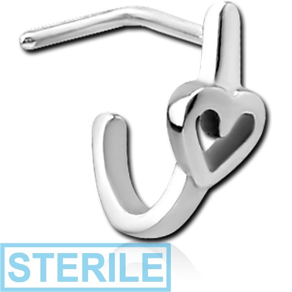 STERILE SURGICAL STEEL 90 DEGREE WRAP AROUND NOSE STUD - HEART