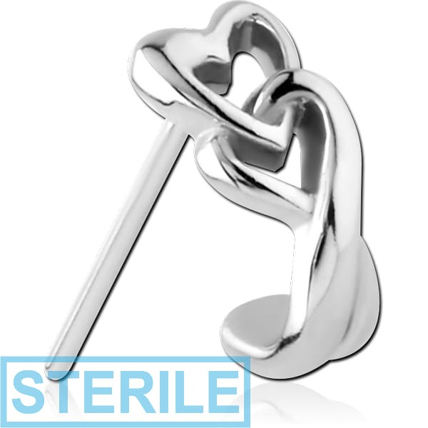 STERILE SURGICAL STEEL STRAIGHT WRAP AROUND NOSE STUD - HEARTS