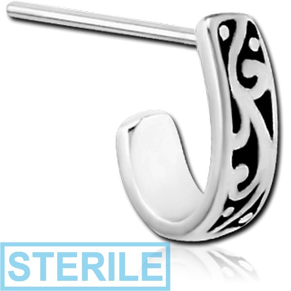 STERILE SURGICAL STEEL STRAIGHT WRAP AROUND NOSE STUD - FILIGREE