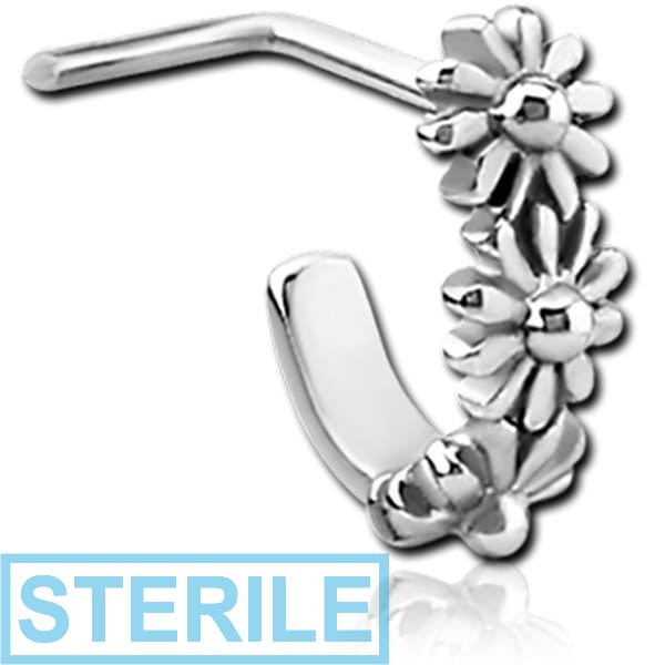 STERILE SURGICAL STEEL 90 DEGREE WRAP AROUND NOSE STUD - THREE FLOWERS
