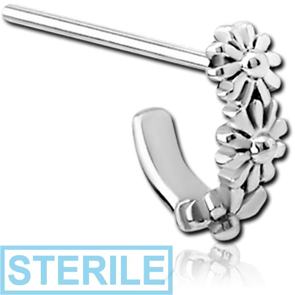 STERILE SURGICAL STEEL STRAIGHT WRAP AROUND NOSE STUD - THREE FLOWERS