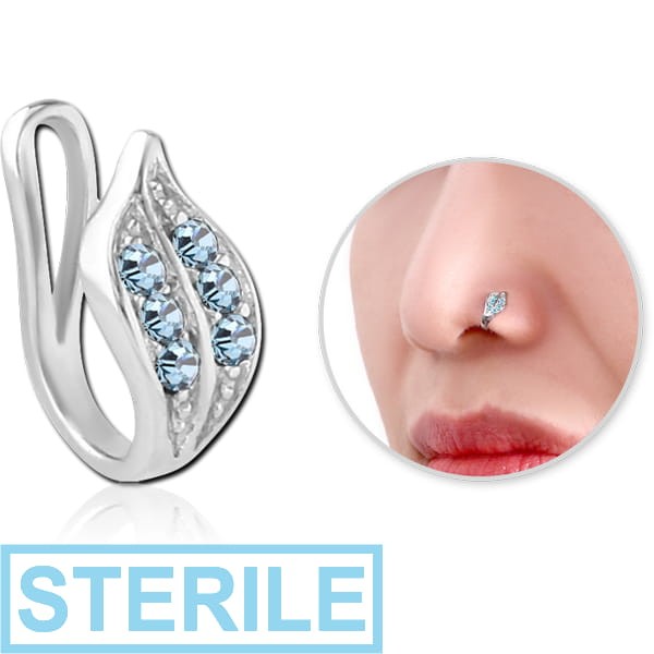 STERILE SURGICAL STEEL JEWELLED NOSE CLIP - LEAF