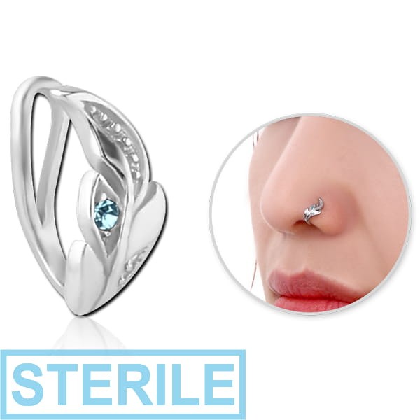 STERILE SURGICAL STEEL JEWELLED NOSE CLIP - LEAF