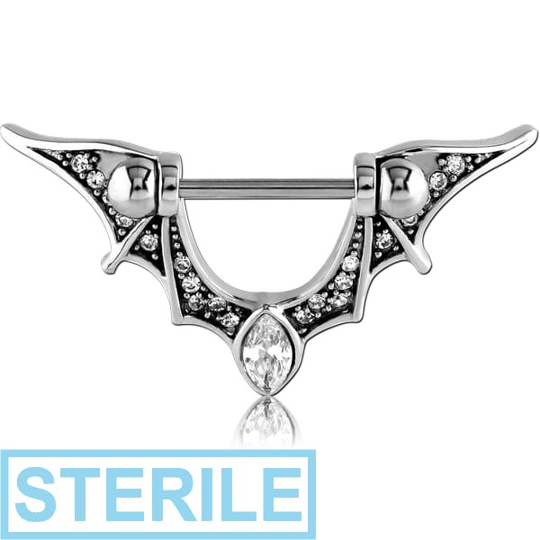 STERILE SURGICAL STEEL JEWELLED NIPPLE SHIELD - BAT WINGS
