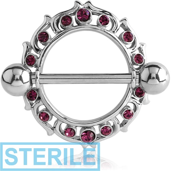 STERILE SURGICAL STEEL JEWELLED NIPPLE SHIELD - FLAMES
