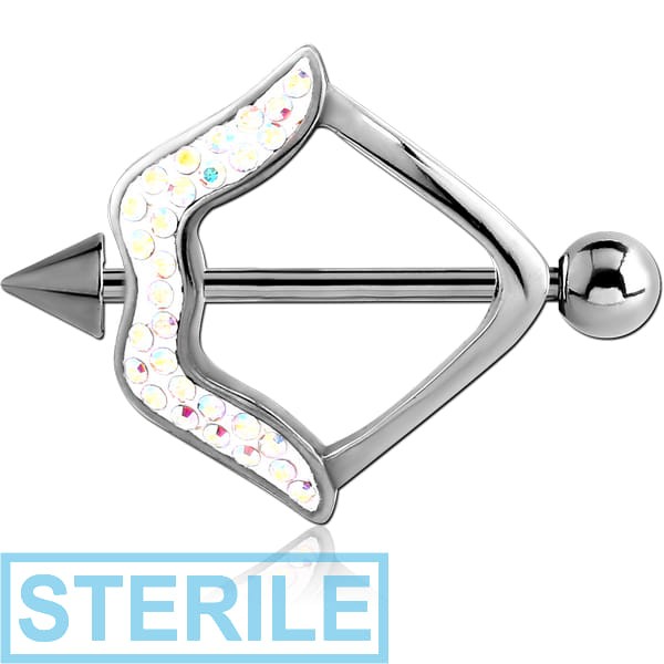 STERILE SURGICAL STEEL CRYSTALINE JEWELLED NIPPLE SHIELD - CROSSBOW