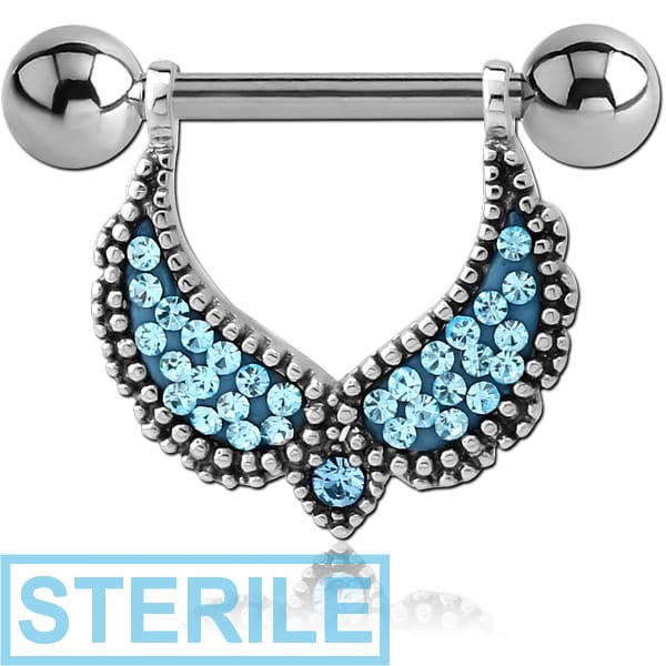 STERILE SURGICAL STEEL CRYSTALINE JEWELLED NIPPLE SHIELD - ANGEL WING