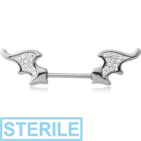 STERILE SURGICAL STEEL CRYSTALINE JEWELLED NIPPLE SHIELD - BAT WING