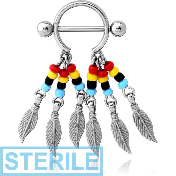 STERILE SURGICAL STEEL BEADS AND FEATHERS NIPPLE SHIELD