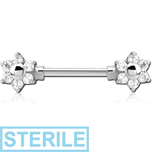 STERILE SURGICAL STEEL JEWELLED NIPPLE BAR - FLOWER