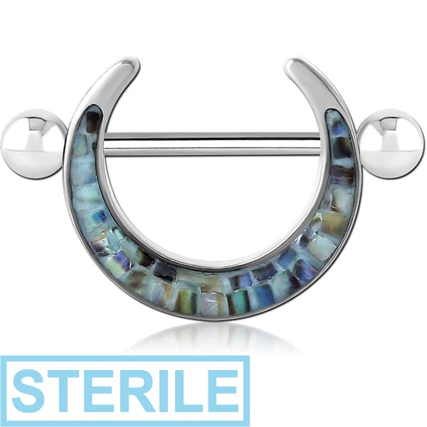 STERILE SURGICAL STEEL SYNTHETIC MOTHER OF PEARL MOSAIC NIPPLE SHIELD