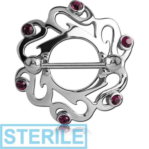 STERILE SURGICAL STEEL JEWELLED NIPPLE SHIELD - ROUND FILIGREE