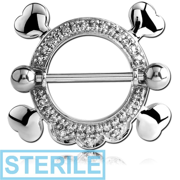 STERILE SURGICAL STEEL JEWELLED NIPPLE SHIELD - CIRCLE BONES